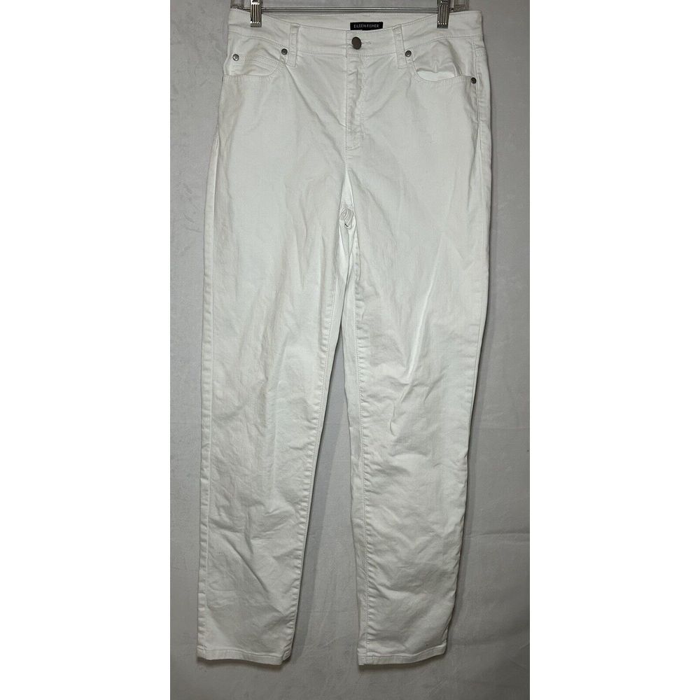 Eileen Fisher Women Size 4 Straight Leg Organic Cotton Blend White Stretch Jeans